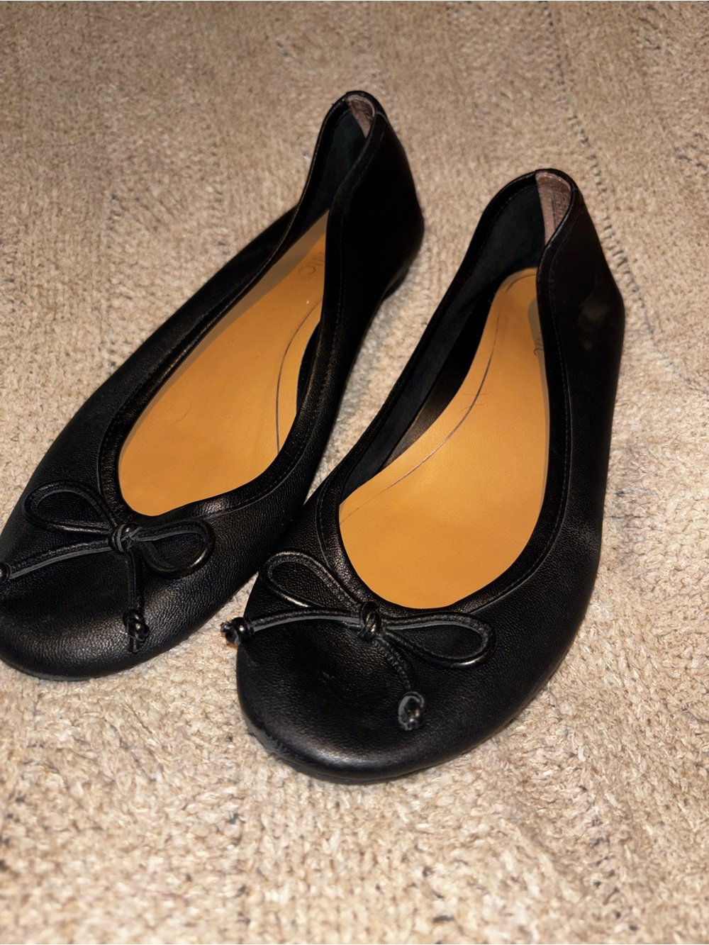 Vionic Callisto Black Leather Bow Ballet Flats Size 8